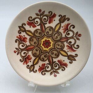 1970s Palissy England Floral Ceramic Trinket Plate 4.5" Brown Yellow Vintage